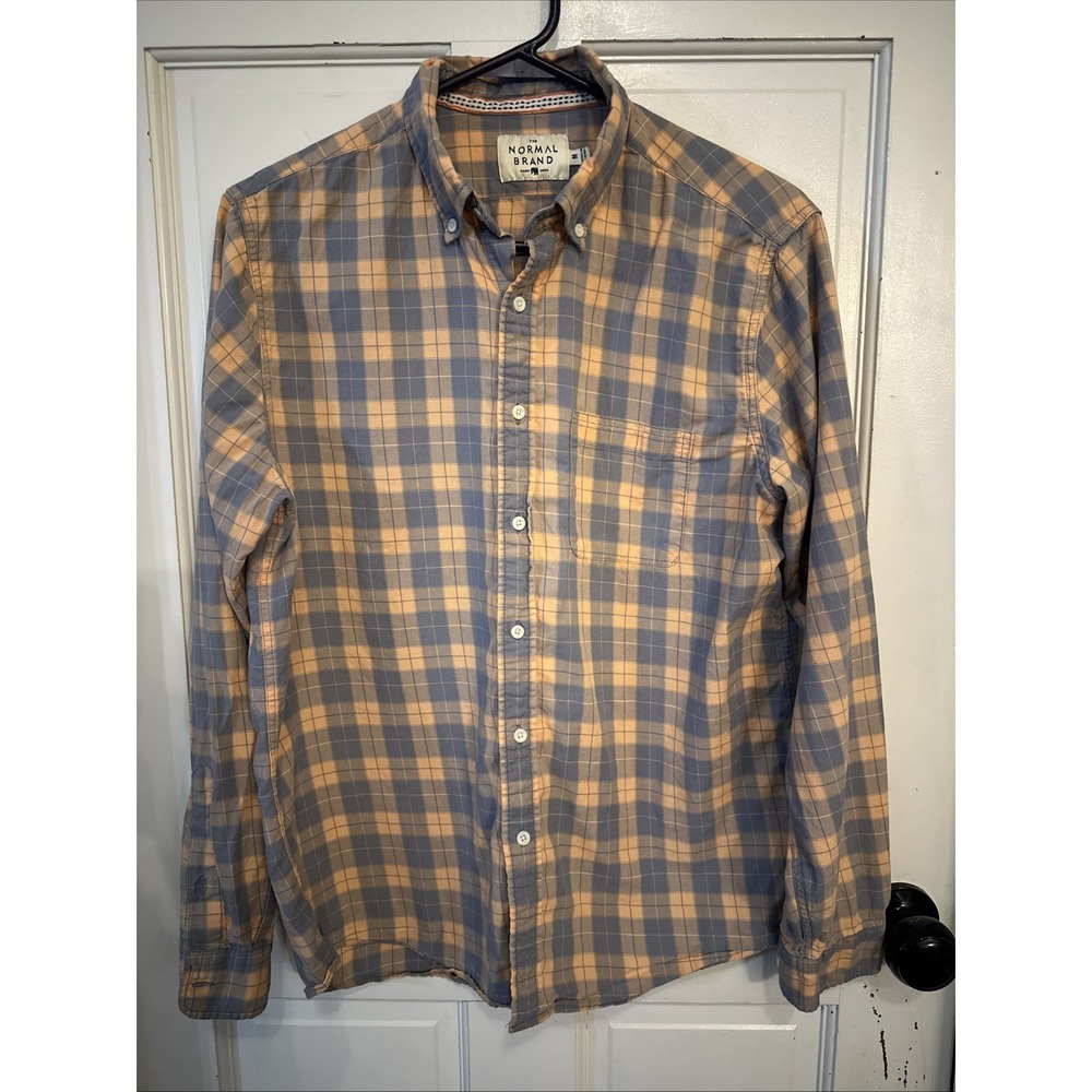 The Normal Brand Button Down Orange And Blue Plaid Size Medium 100% Cotton